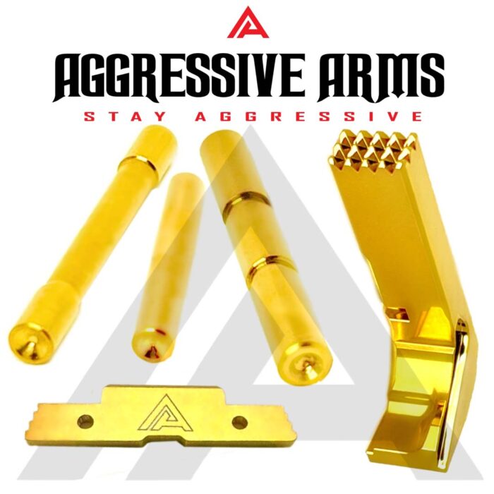 5 Piece Kit - Slide Lock Magazine Catch & 3 Pin Set for Glock 17 & 19 - GOLD