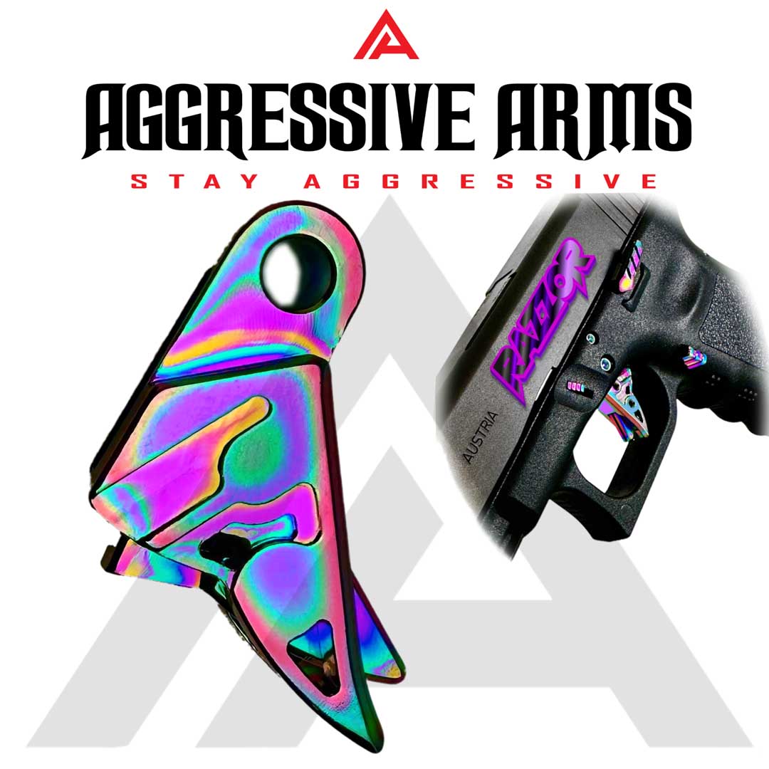 AGGRESSIVE ARMS RAZZOR JEWELRY RAINBOW FINISHED FLAT TRIGGER for GLOCK GEN 1 2 3 4 5