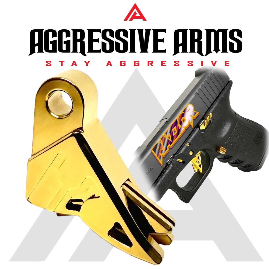 AGGRESSIVE ARMS RAZZOR JEWELRY GOLD FINISHED FLAT TRIGGER for GLOCK GEN 1 2 3 4 5