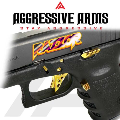 AGGRESSIVE ARMS RAZZOR JEWELRY GOLD FINISHED FLAT TRIGGER for GLOCK GEN 1 2 3 4 5 - 6