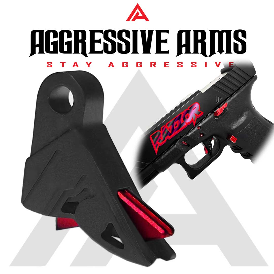 AGGRESSIVE ARMS RAZZOR STEALTH BLACK and RED FINISH FLAT TRIGGER for GLOCK GEN 1 2 3 4 5