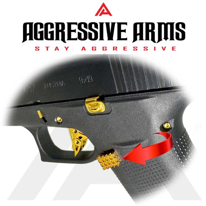 Extended Magazine Catch for Glock G43X by Aggressive Arms - GOLD Finish2
