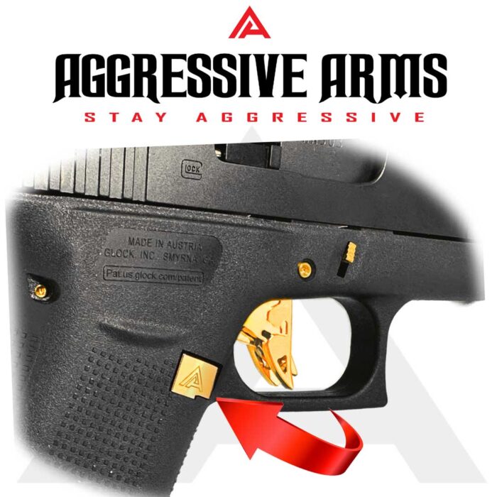 Extended Magazine Catch for Glock G43X by Aggressive Arms - GOLD Finish3