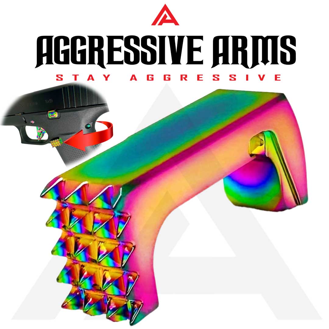 Extended Magazine Catch for Glock G43X by Aggressive Arms - RAINBOW Finish