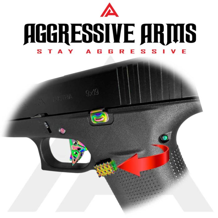 Extended Magazine Catch for Glock G43X by Aggressive Arms - RAINBOW Finish2