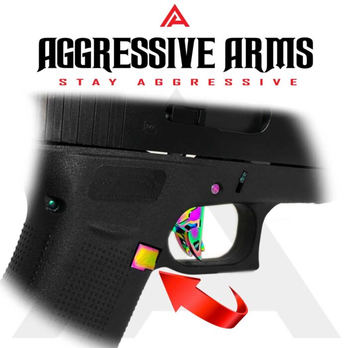 Extended Magazine Catch for Glock G43X by Aggressive Arms - RAINBOW Finish3